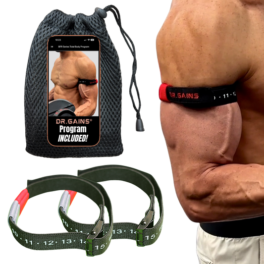 Dr. Gains BFR Nylon Cuffs with mesh carry bag and included program